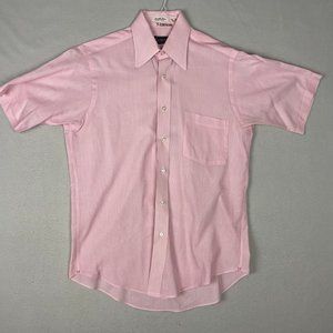 Vintage Wallachs by Hathaway Mens Button Up Short Sleeve Pink White Stripe Shirt